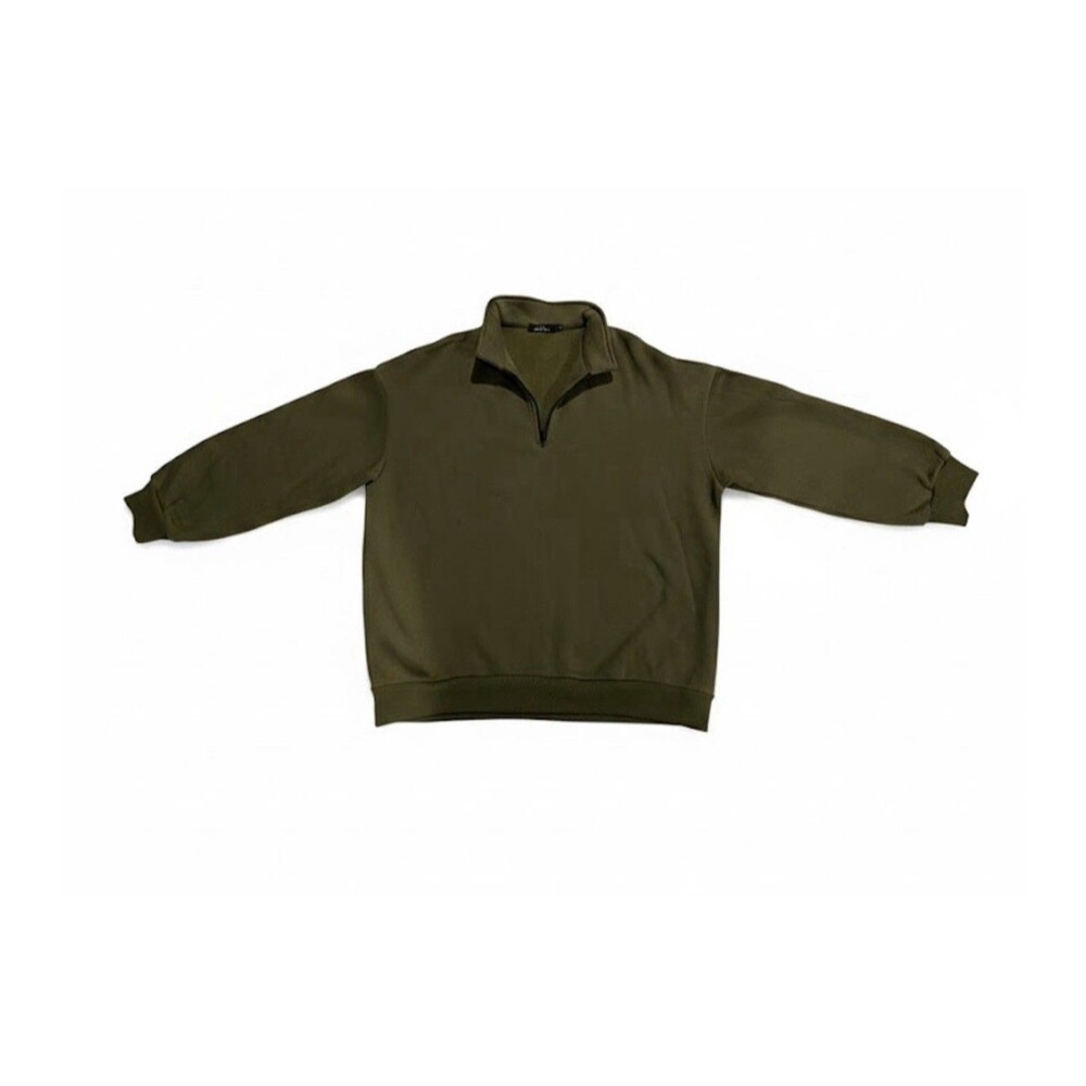 Trendy Queen Olive Cotton Fleece Collared Pullover Sweatshirt XL Men Long Sleeve